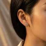 Crystal Floral Stud Earrings with Gold Finish for Women - Image 4