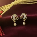 Trendy Geometric Gold Earrings with Sparkling Stones & Drop Charm - Image 4