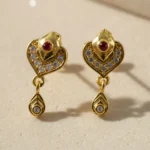 Royal Gold Heart Drop Earrings with Ruby & Crystal Accents - Image 4
