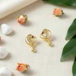 Trendy Geometric Gold Earrings with Sparkling Stones & Drop Charm - Image 3