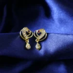 Trendy Geometric Gold Earrings with Sparkling Stones & Drop Charm - Image 2